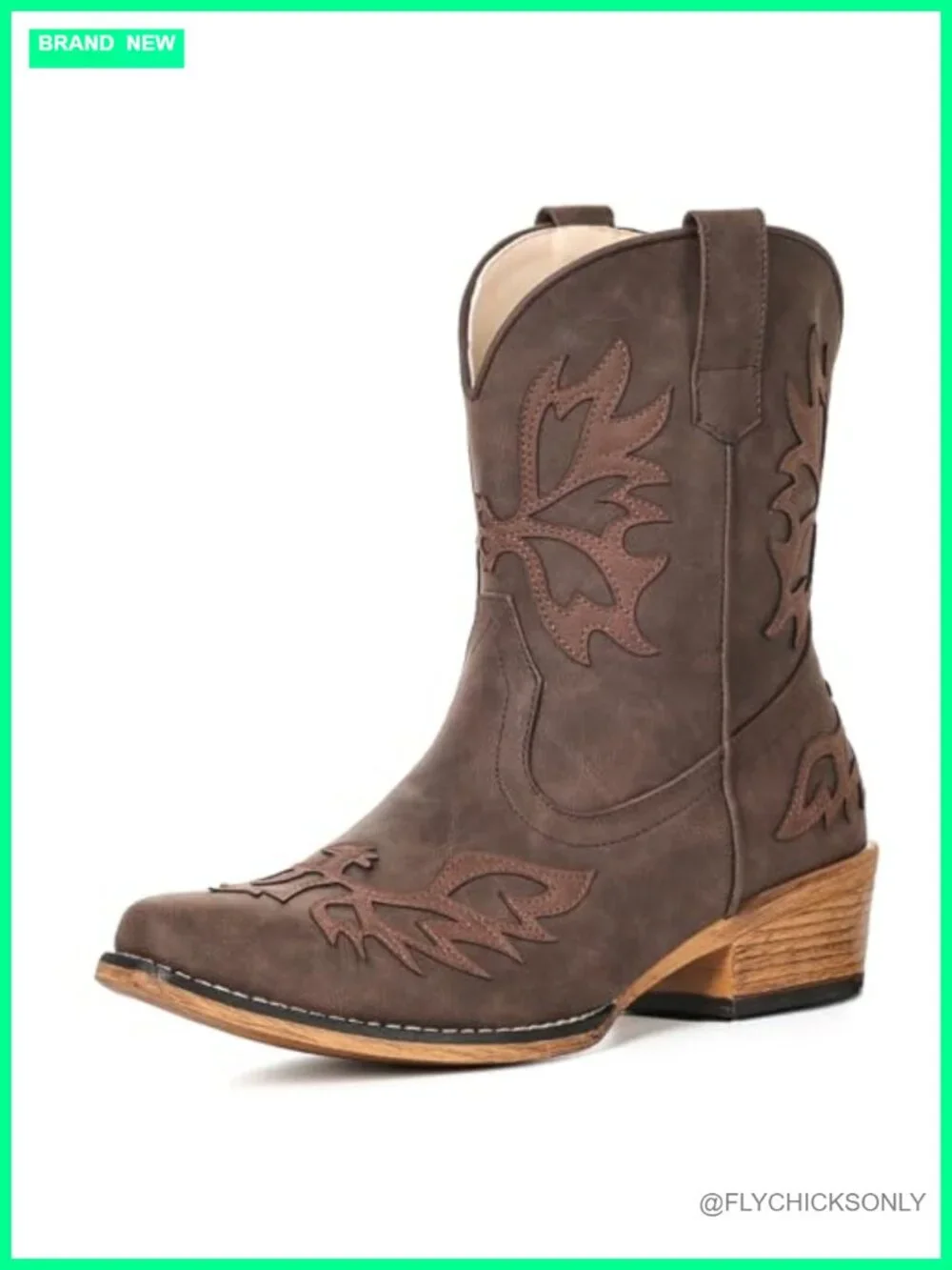 Faux Leather Ankle Cowboy Boots Western Embroidered Snip Toe Booties